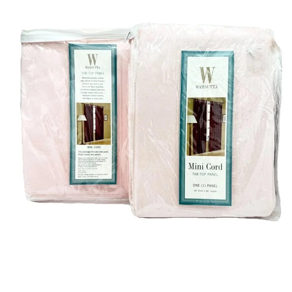 Wamsutta Pink Corduroy Tab Top Curtain Panels 50x84 100% Cotton Set 2 Nursery
